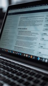 important paper work on laptop screen professional